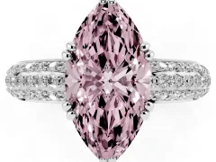 Fancy Pink Marquise Cut Diamond Solitaire Ring Set in White gold with Multi-Row Round Pavé Band and Prong Setting