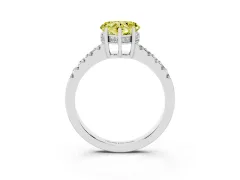 Fancy Yellow Heart Cut Diamond Solitaire Engagement Ring Set in Platinum with Pavé Band and Prong Setting