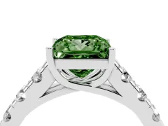 Fancy Green Princess Cut Diamond Solitaire Ring Set in White gold with Cut-Down Micro Pavé Band and Prong Setting