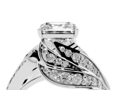Asscher Cut Diamond Solitaire Ring Set in Silver with Layered Twist Pavé Band