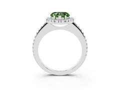 Fancy Green Heart Cut Diamond Pavé Halo Ring Set in Platinum with Prong Setting