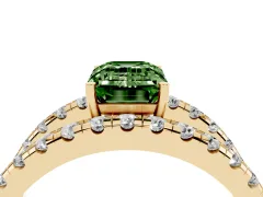 Fancy Green Emerald Cut Diamond Split Shank Pavé Solitaire Ring Set in Yellow gold with Open Shank Design