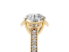 Round Cut Diamond Halo Ring Set in Yellow gold with Channel Set Band and Prong Setting