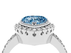 Fancy Blue Heart Cut Diamond Halo Ring Set in Platinum with Pavé Shank and Prong Setting