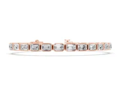 East-West Emerald Cut Diamond Tennis Bracelet Set in Rose gold with Bezel Setting