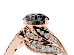 Fancy Black Round Cut Diamond Solitaire Ring Set in Rose gold with Layered Twist Pavé Band