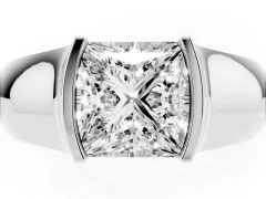 Princess Cut Diamond Bezel Solitaire Ring Set in White gold with Wide Band