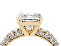 Asscher Cut Diamond Pavé Band Solitaire Ring Set in Yellow gold with Close-Set Accent Stones and Prong Setting