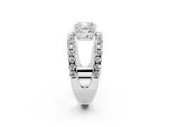 Cushion Cut Diamond Split Shank Pavé Solitaire Ring Set in Platinum with Open Shank Design
