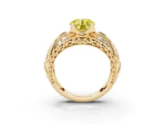 Fancy Yellow Round Cut Diamond Art Deco Ring Set in Yellow gold with Pavé Split Shank