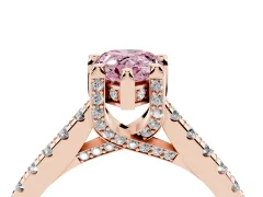 Fancy Pink Pear Cut Diamond Solitaire Ring Set in Rose gold with Brilliant Pavé Band and Prong Setting
