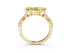 Fancy Yellow Marquise Cut Diamond Ring Set in Yellow gold with Scattered Round Accents