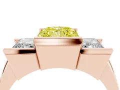 Fancy Yellow Radiant Cut Diamond Three-Stone Channel Set Ring Set in Rose gold with Smooth Polished Band