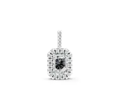 Emerald Cut Diamond Halo Pendant Set in Silver with Round Halo and Prong Setting