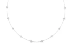 Round Diamond Station Necklace Set in Silver with Bezel-Set Stones