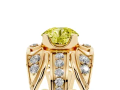 Fancy Yellow Round Cut Diamond Art Deco Ring Set in Yellow gold with Pavé Split Shank