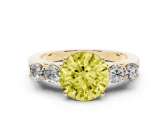 Fancy Yellow Round Cut Diamond Five-Stone Prong Set Band Ring Set in Yellow gold with Polished Band
