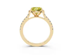Fancy Yellow Princess Cut Diamond Solitaire Ring Set in Yellow gold with Pavé Band and Floral Prong Setting
