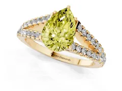 Fancy Yellow Pear Cut Diamond Split Shank Pavé Engagement Ring Set in Yellow gold with Prong-Held Center Stone