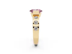 Fancy Pink Oval Cut Diamond Channel-Set Band Ring Set in Yellow gold with Bezel Prong Setting