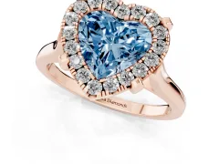 Fancy Blue Heart Cut Diamond Cluster Halo Solitaire Ring Set in Rose gold with Prong Setting
