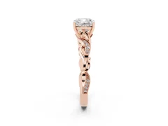 Cushion Cut Diamond Vine Band Solitaire Ring Set in Rose gold with Milgrain Prong Setting