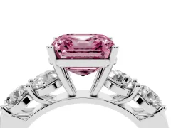 Fancy Pink Asscher Cut Diamond Five-Stone Prong Set Ring Set in Silver with Classic Band