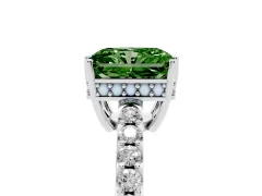 Fancy Green Radiant Cut Diamond Solitaire Engagement Ring Set in Silver with Pavé Band and Prong Setting