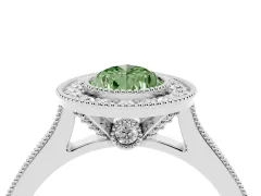 Fancy Green Pear Cut Diamond Halo Milgrain Pavé Band Ring Set in Silver with Prong Setting