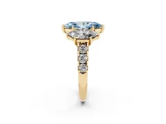 Fancy Blue Marquise Cut Diamond Three-Stone Ring Set in Yellow gold with Pavé Band