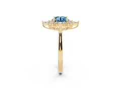 Fancy Blue Round Cut Diamond Cluster Halo Ring Set in Yellow gold with Marquise and Round Accents