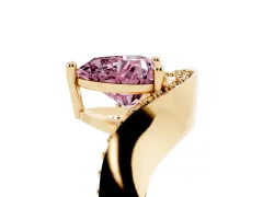 Fancy Pink Heart Cut Diamond Solitaire Engagement Ring Set in Yellow gold with Pavé Shoulders