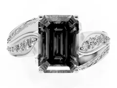 Fancy Black Emerald Cut Diamond Solitaire Ring Set in White gold with Layered Twist Pavé Band