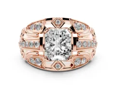 Radiant Cut Diamond Art Deco Ring Set in Rose gold with Pavé Split Shank