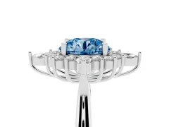 Fancy Blue Round Cut Diamond Cluster Halo Ring Set in Silver with Marquise and Round Accents