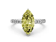 Fancy Yellow Marquise Cut Diamond Solitaire Engagement Ring Set in Silver with Pavé Band and Prong Setting