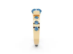 Fancy Blue Cushion Cut Diamond Channel-Set Band Ring Set in Yellow gold with Bezel Prong Setting