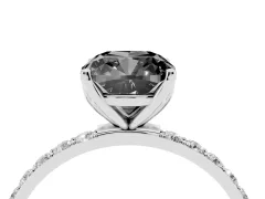 Fancy Black Cushion Cut Diamond Solitaire Engagement Ring Set in White gold with Round Pavé Band and Prong Setting