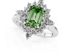 Fancy Green Emerald Cut Diamond Cluster Halo Ring Set in Platinum with Marquise and Round Accents