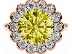 Fancy Yellow Round Cut Diamond Halo Cluster Engagement Ring Set in Rose gold with Solitaire Band and Prong Setting