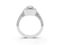 Radiant Cut Diamond Halo Engagement Ring Set in Platinum with Accent Split Shank Band