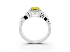 Fancy Yellow Radiant Cut Diamond Halo Floral Band Ring Set in White gold with Prong Setting