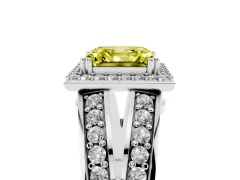 Fancy Yellow Asscher Cut Diamond Halo Ring Set in Silver with Double Pavé Split Shank
