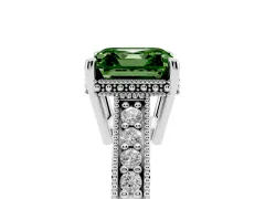 Fancy Green Asscher Cut Diamond Solitaire Pavé Milgrain Engagement Ring Set in Platinum with Prong Setting