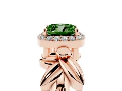 Fancy Green Cushion Cut Diamond Halo Floral Band Ring Set in Rose gold with Prong Setting