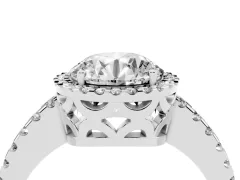 Round Cut Diamond Halo Ring Set in Silver with Pavé Shoulders and Halo-Framed Center