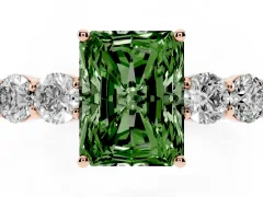 Fancy Green Radiant Cut Diamond Five-Stone Prong Set Band Ring Set in Rose gold with Polished Band