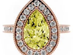 Fancy Yellow Pear Cut Diamond Halo Milgrain Pavé Band Ring Set in Rose gold with Prong Setting