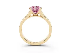 Fancy Pink Cushion Cut Diamond Bezel-Set Solitaire Ring Set in Yellow gold with Channel-Set Band