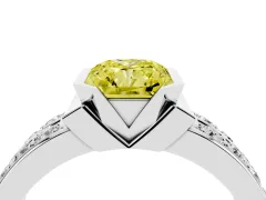 Fancy Yellow Radiant Cut Diamond Wide Channel Set Band Ring Set in Silver with Bezel Setting